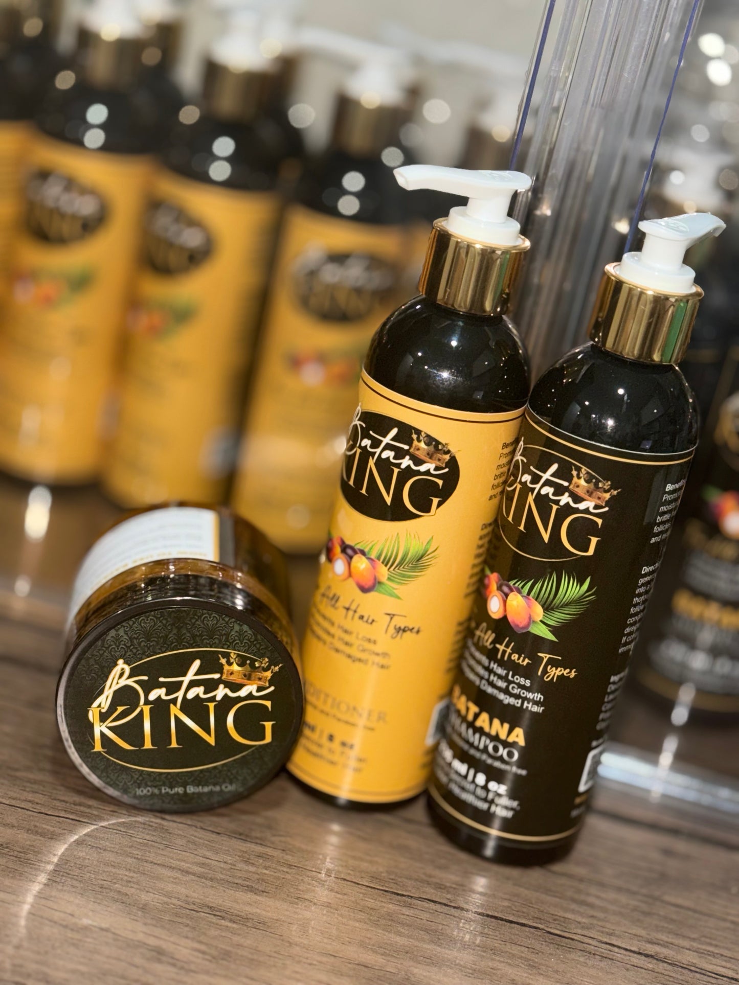Bottle of 'BATANA KING shampoo and conditioner